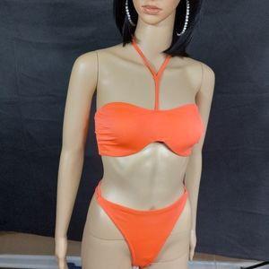 Agent Provocateur Neon Orange Bandeau Halter Bikini Top & Bottom